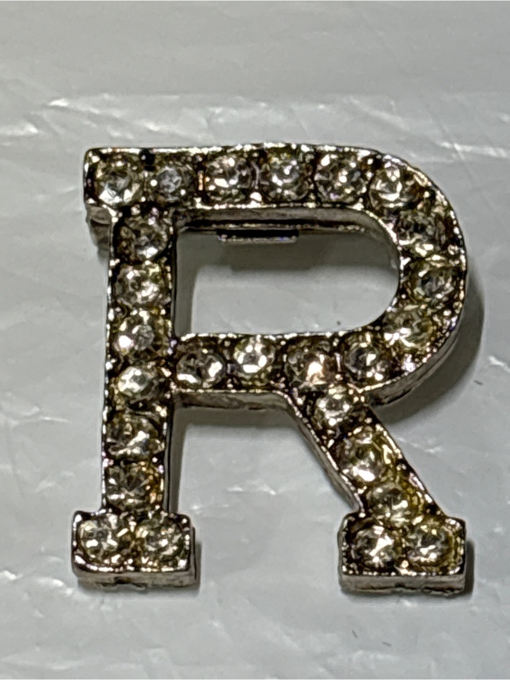 Source Unknown Silver 'R' Letter Brooch with Clear Crystals